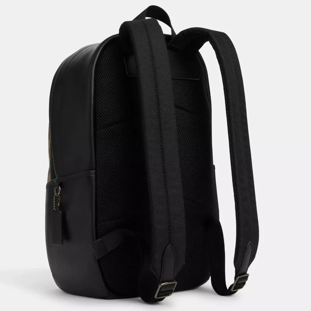 NWT Coach CM024 Edge Backpack In Signature Canvas Gunmetal/Khaki/Black